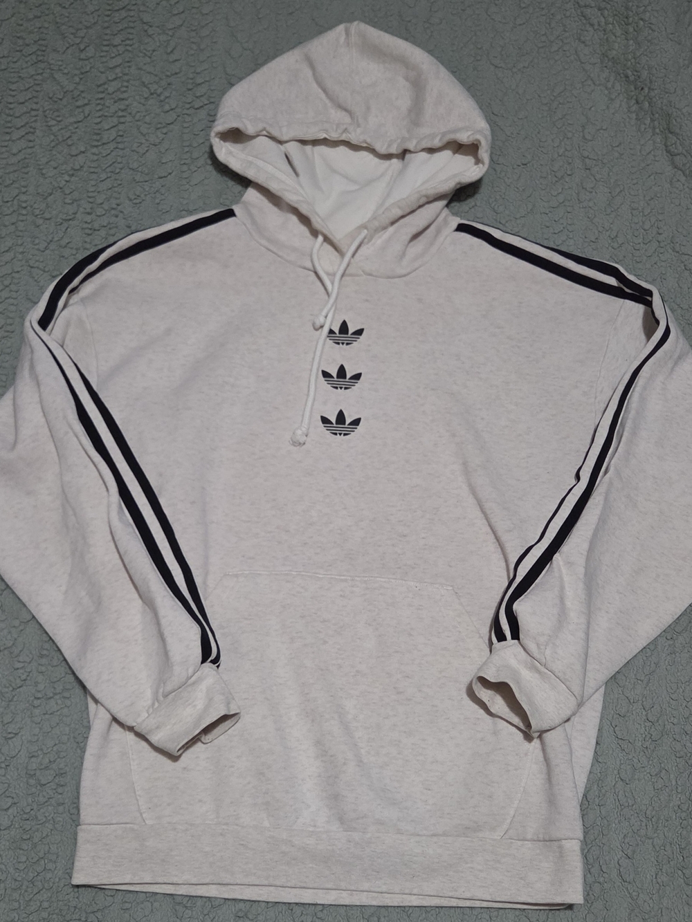 adidas Cream Pullover Hoodie with Black Stripe Accents